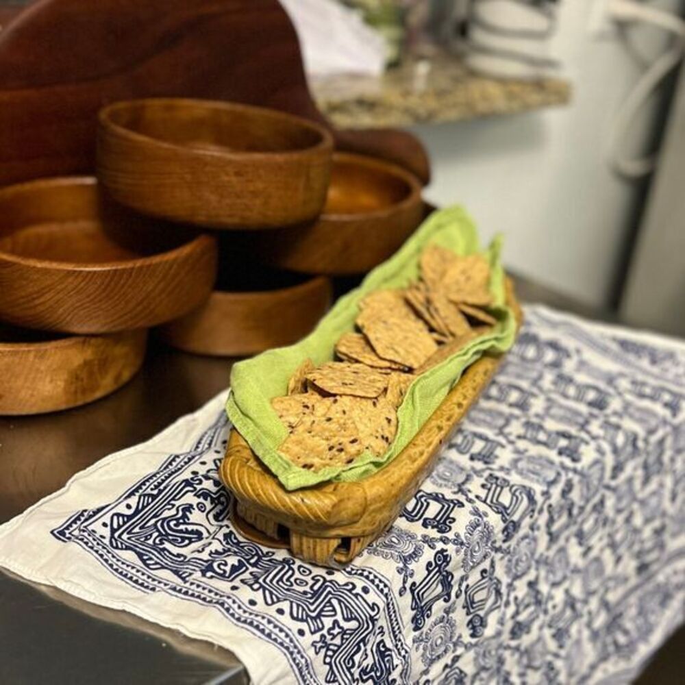 SOLD  VTG Parmentier Pottery Woven Bread Basket Handmade Ceramic‎ Art Fruit CHIP